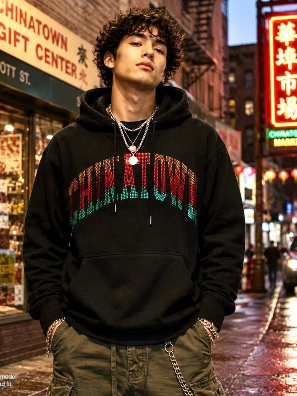 Chinatown Market Hoodie Size Medium Rhinestone Logo Black Streetwear Sweatshirt